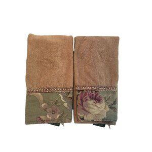 Raymond Waites Studio Floral Beige Hand Towels Set of 2 Cotton & Polyester